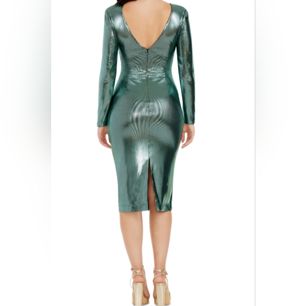 Dress the Population Women's Emilia Metallic Ruched Dress - Mint Multi - Picture 12 of 14